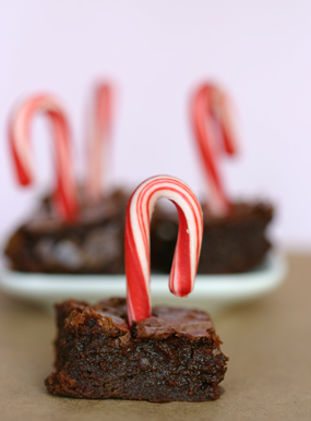 Fudge Brownies with Miniature Candy Canes