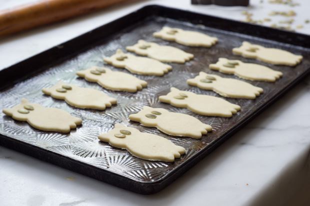 Cracker batter on baking sheet